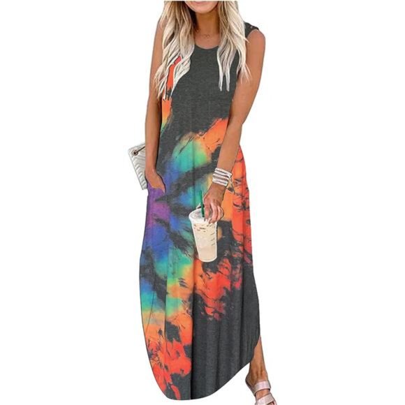 Women's Maxi Dress Summer Casual Sundress Sleeveless Long Dresses Hawaiian Beach - Picture 1 of 3
